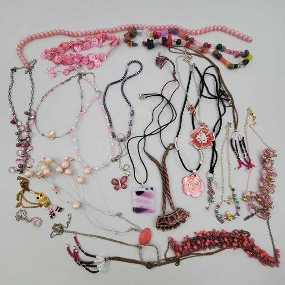Jewelry - Pink‎ Necklace Lot 22 Pieces Mixed Beaded Beaded Mi